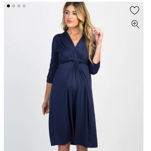 PINK BLUSH MATERNITY Navy Blue Twist Front 3/4 Sleeve Maternity Dress 🎃